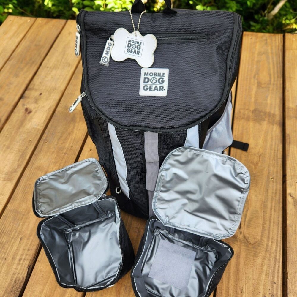 Mobile Dog Gear Weekender Drop Bottom Backpack Black Silver Refective Adj. Strap